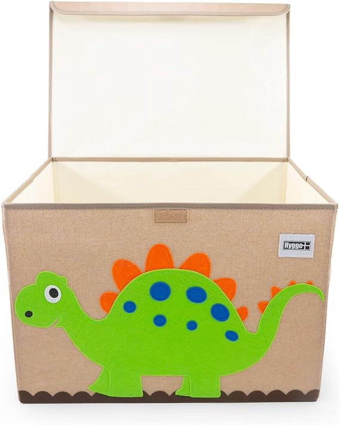 HYGGE + Animial Toy Storage Bin with Lid 20.8" x 13" x 13" Durable fabric & lightweight design. Great for storing toys, books, linens, games, clothing, baby products & more! (Dinosaur)