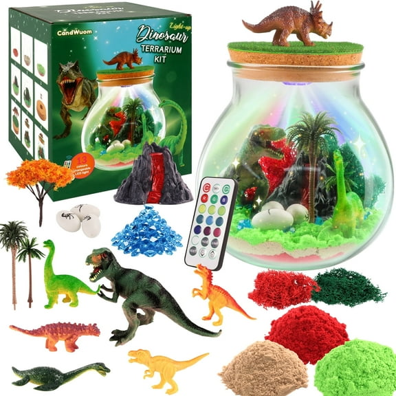 CandWuom Dinosaurs Terrarium Kit for Kids - Birthday Gift for Boy Age 4 5 6 7 8-12 Year Old - DIY Dino Toys for Boys - Arts and Crafts Kit for Kids