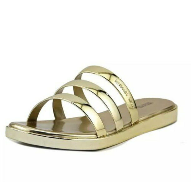 Michael Kors 8 Keiko Slide Metallic Gold Slides Sandal Casual Summer  Slippers MK New 