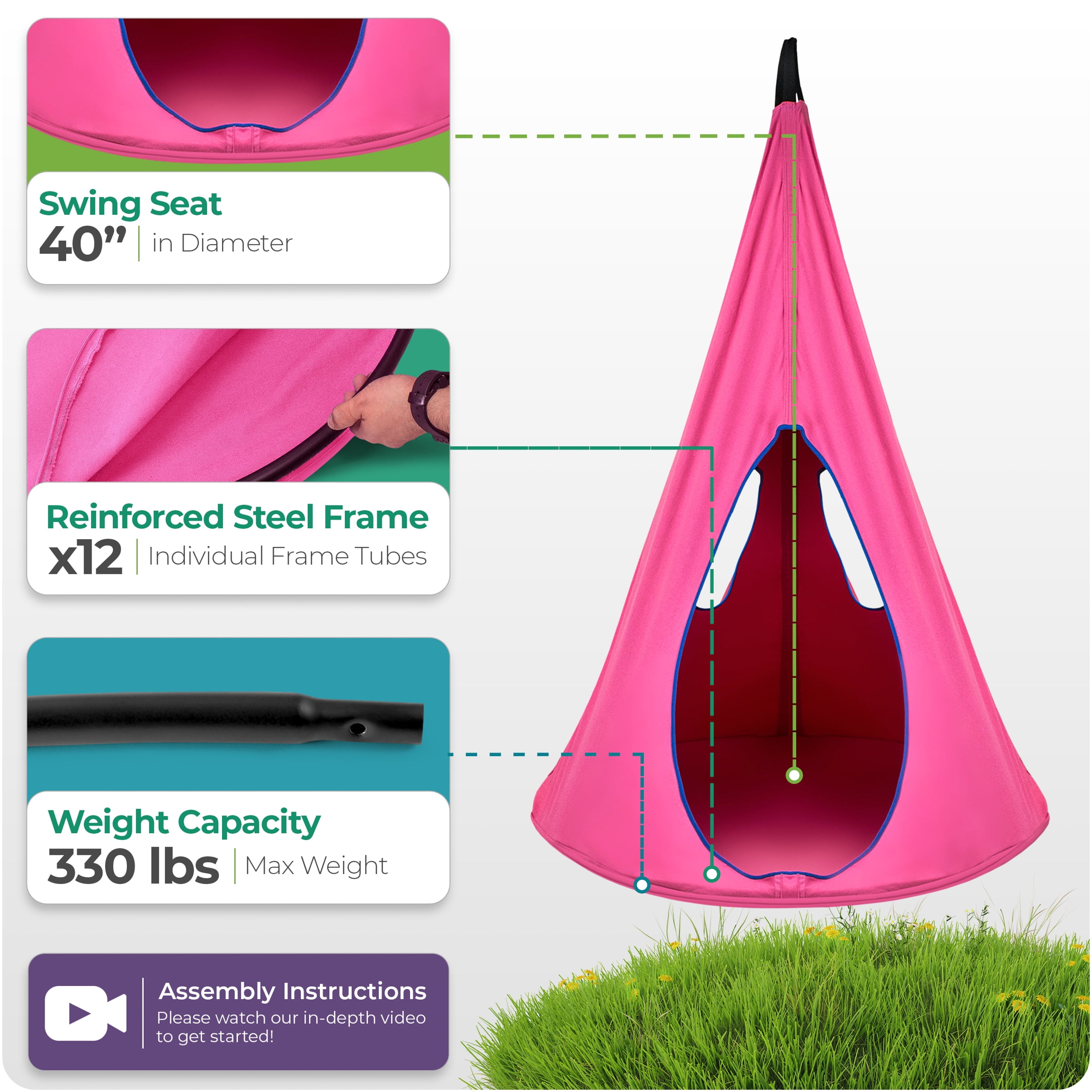 Kids Nest Swing - Fits 3 Children, Pink