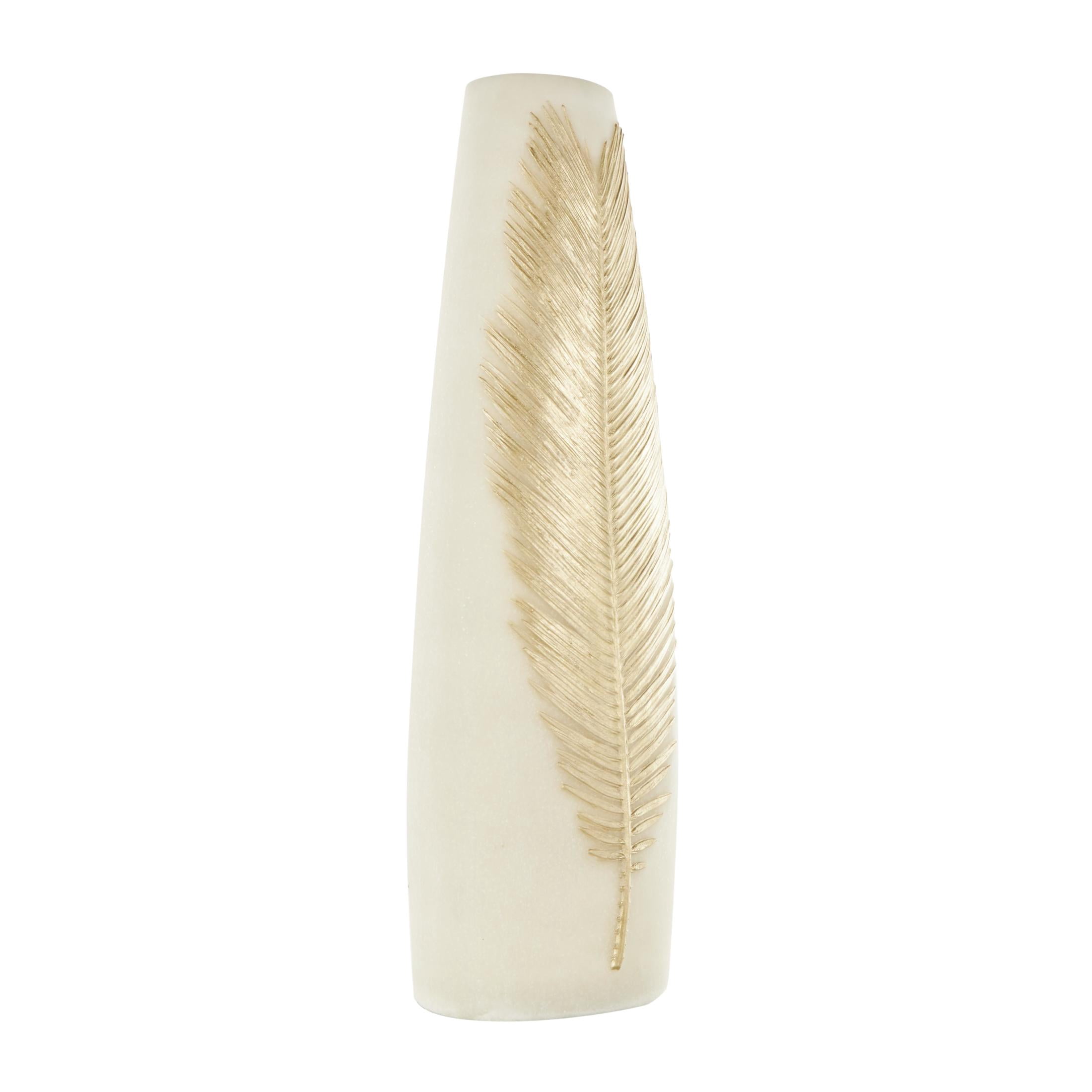 DecMode 20" Leaf Cream Polystone Vase with Gold Leaf Relief