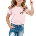 thumbnail image 3 of CUZIBR Girls Kids Casual Shirts Short Sleeve Crewneck Fashionable Letter Flower Print T Shirt Top Basic Graphic Summer Soft Breathable Comfort Funny Tshirts,Light Pink,5-6 Years, 3 of 6