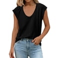 thumbnail image 4 of Mifsaly Womens Casual T-Shirt Scoop Neck Short Cap Sleeve Relaxed Fit Summer Tee Breathable Slub Knit Daily Wear Lightweight Fashion Basic Top Black,XXL, 4 of 9