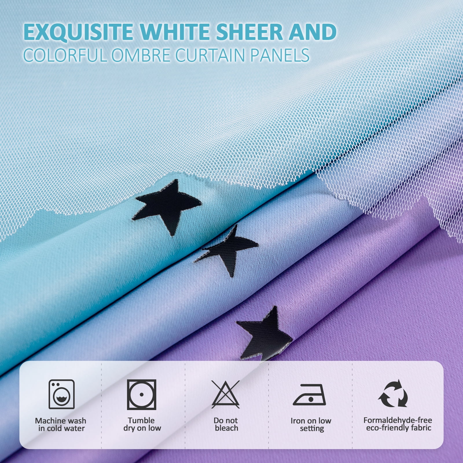 Anjee Blackout Curtains for Kids Girls Bedroom Curtain,Star Curtain Dual Layer Curtains with Sheer 2 Panel Set,52" x 95",Blue Purple