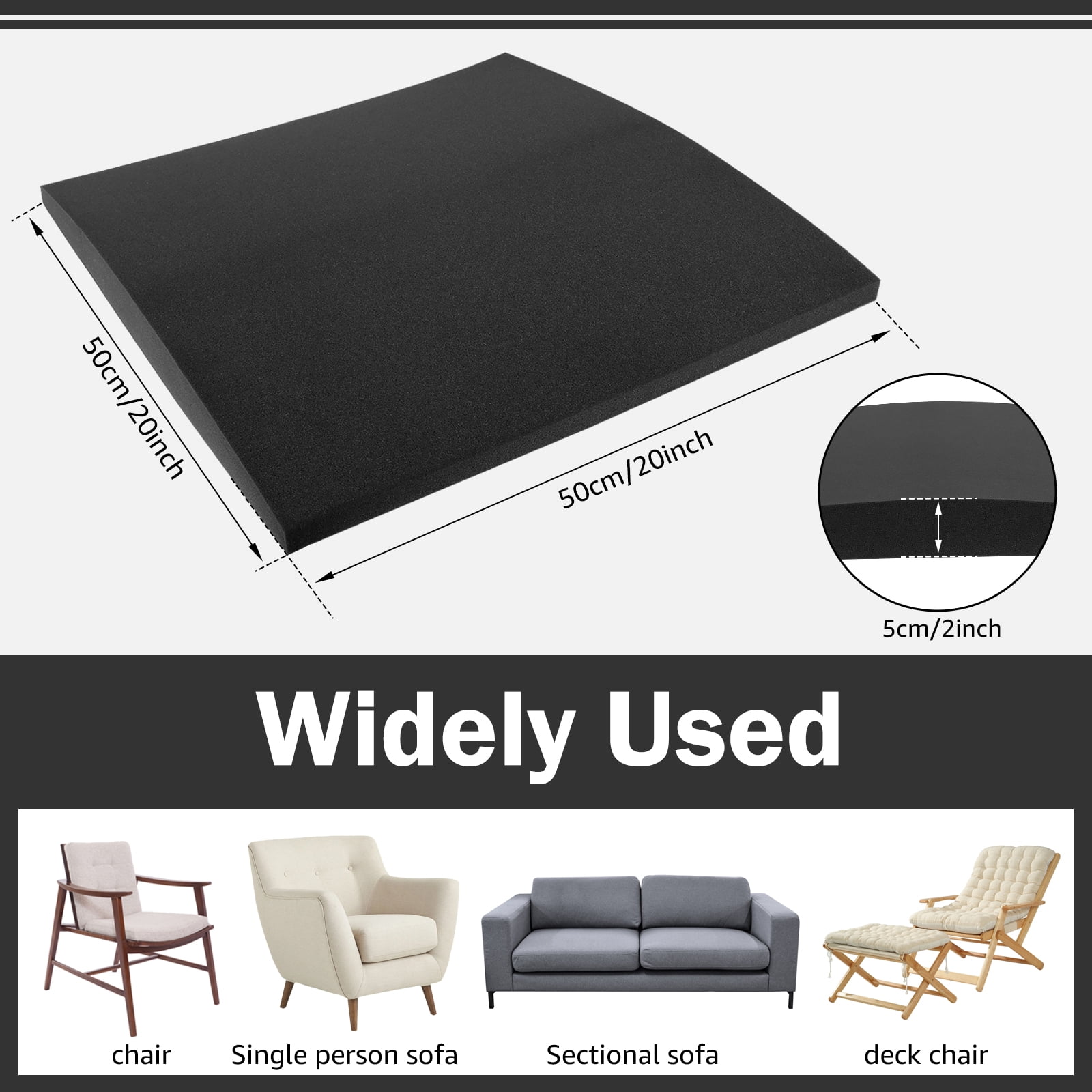 Dznils Sofa Couch Cushion Support for Sagging Seat, 20" x 20", Black, Set of 3