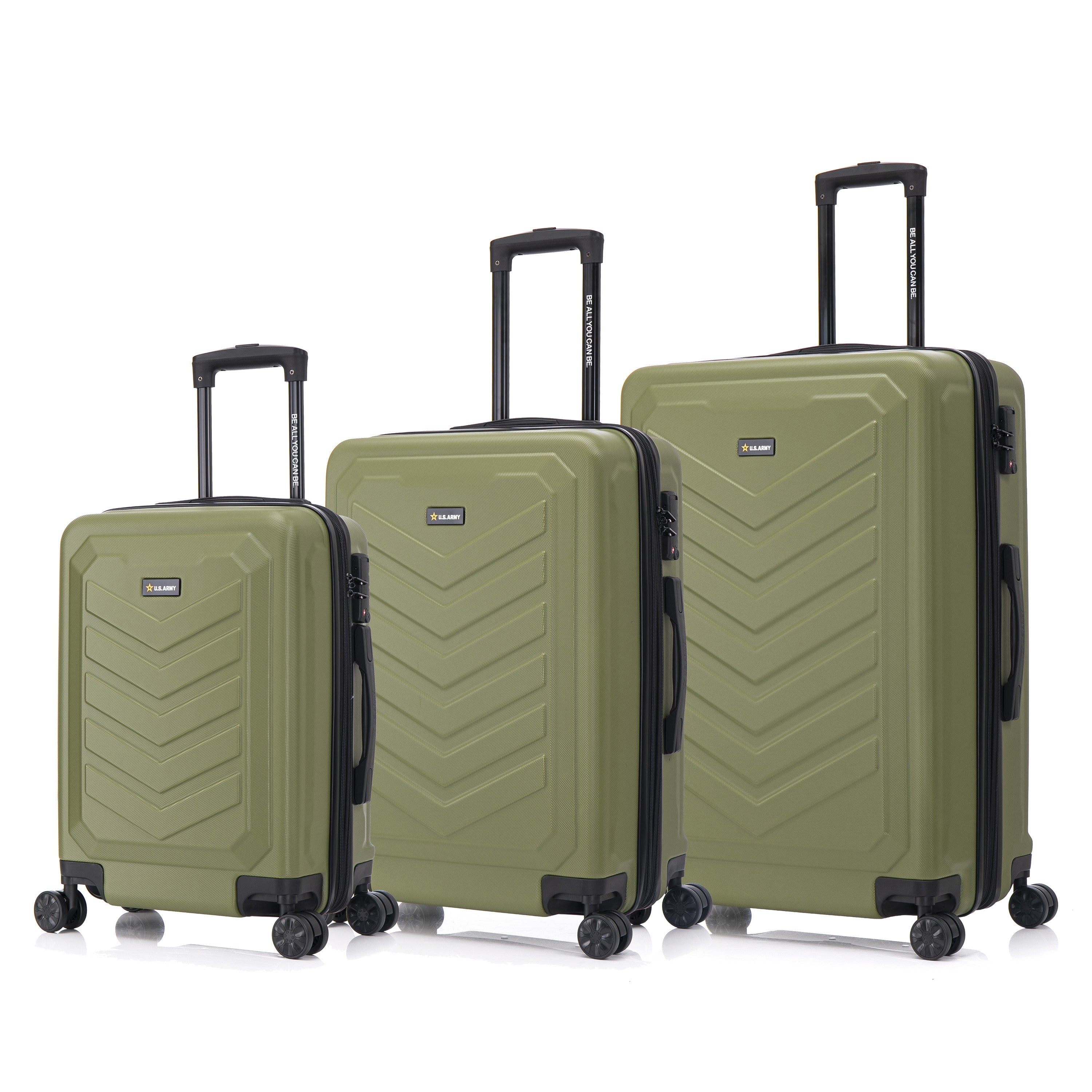 US ARMY FOX PRO 3-piece Luggage Set 20"/24"/28" Expandable Suitcases with TSA Lock Olive Drab