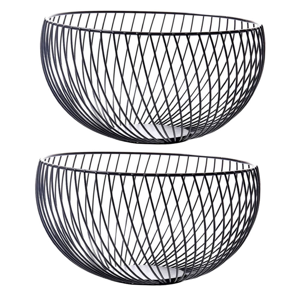 HEMOTON 2 Pcs Extra Large Fruit Bowl Delicate Fruit Basket 25.00X25.00X13.50CM Black