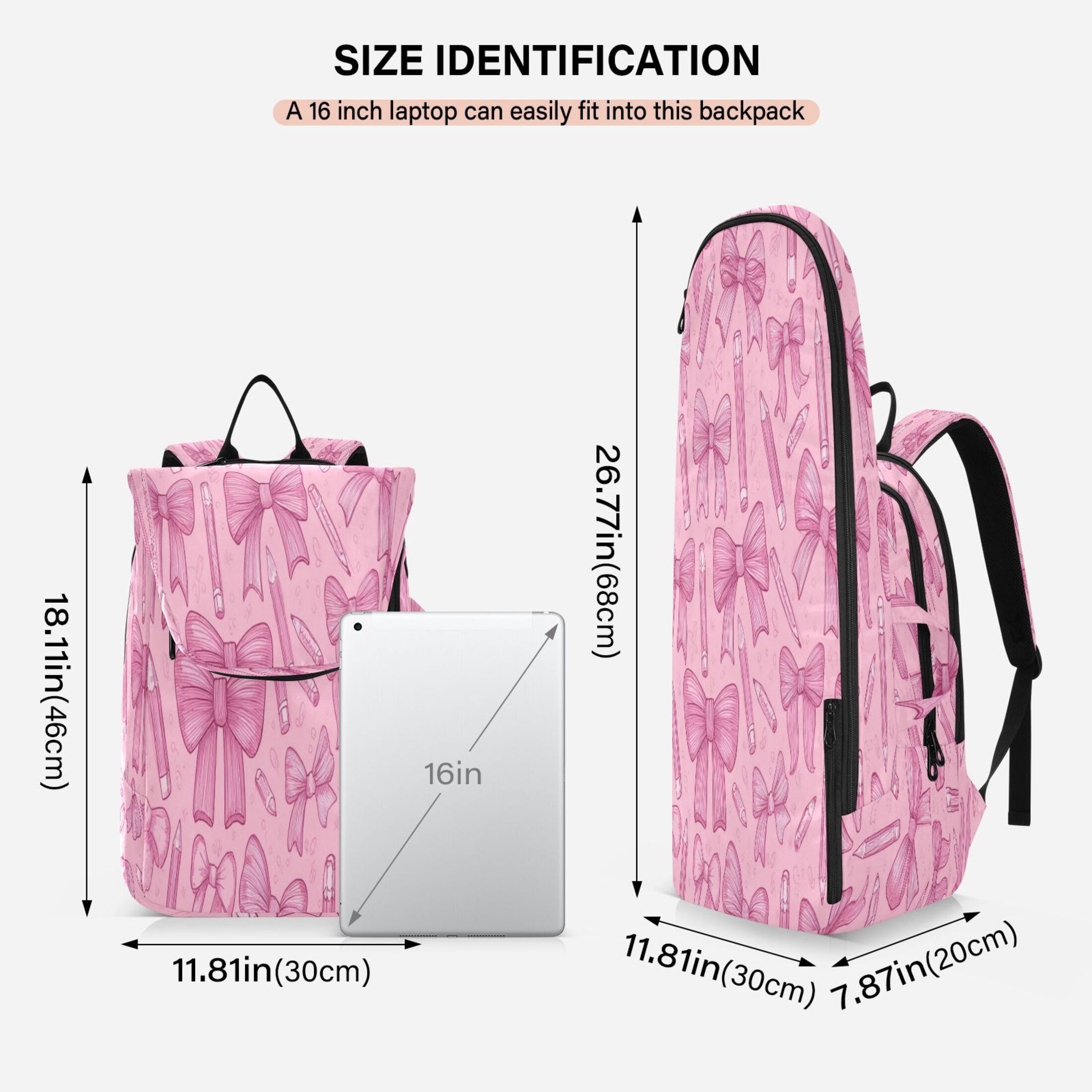 2 Racquet Holder Tennis Backpack Tennis Racket Covers Gym Bags Pink Bows and Pencils