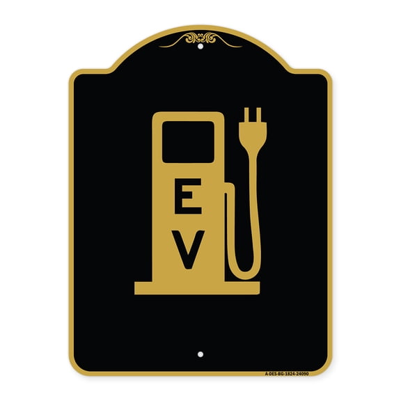 SignMission A-DES-BG-1824-24090 18 x 24 in. Designer Series Sign - EV Electric Vehicle Charging Station, Black & Gold