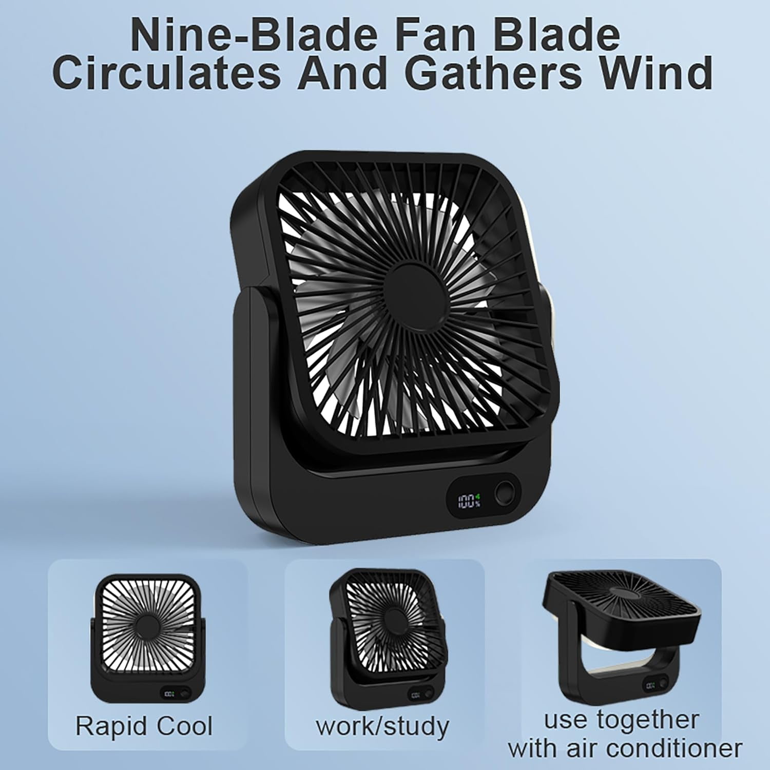 Magnetic Cruise Ship Fan, 5000mAh Battery Operated Portable Fan with 5 Speeds, Magnetically Sticks on Cabin Ceilings and Walls- Black