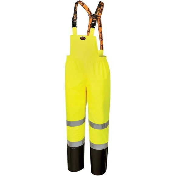 Hi Vis Ripstop Waterproof Bib Pants/Overalls for Men - Reflective Safety Work Rain Pants