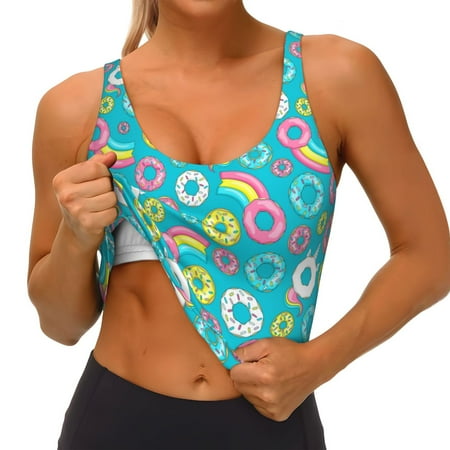 Goofa Donut Printed Sports Bras for Women  High Impact Running Bra Workout Crop Tank Tops Longline Sports Bra Push up-Large