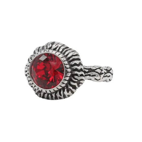 HIJONES Women Men's Gemstone Sun Ring Band Stainless Steel Vintage Cubic Zircon Jewelry Red Size 9
