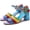 Blue a, variant on Women's Handmade Lambskin Retro Casual Sandals for Spring and Summer, Contrast 3D Color-blocking Flower Comfortable High-heeled Sandals for Women
