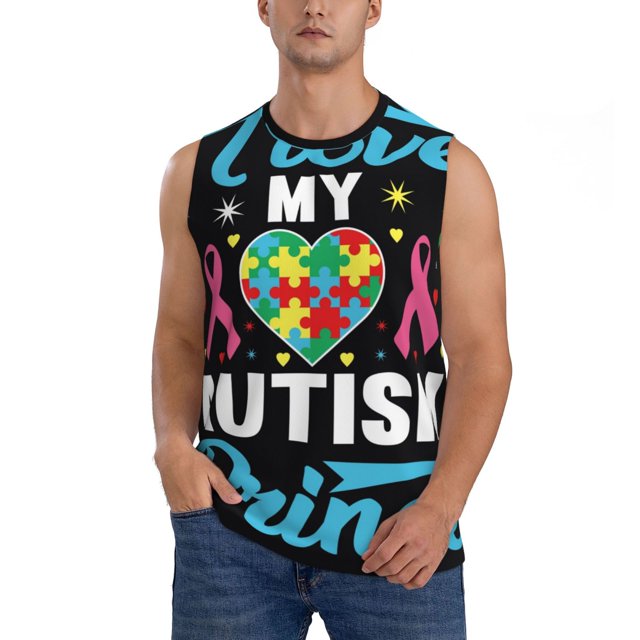 Balery I Love My Autism Camisetas sin mangas para hombre, absorbe la humedad y protege contra el mal olor.-XX-Large
