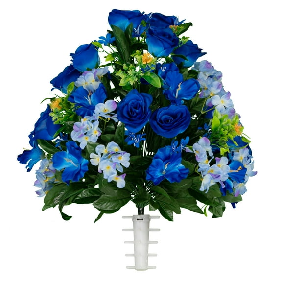 Sympathy Silks Artificial Cemetery Flowers - Blue Roses and Hydrangea - Bouquet for Vase