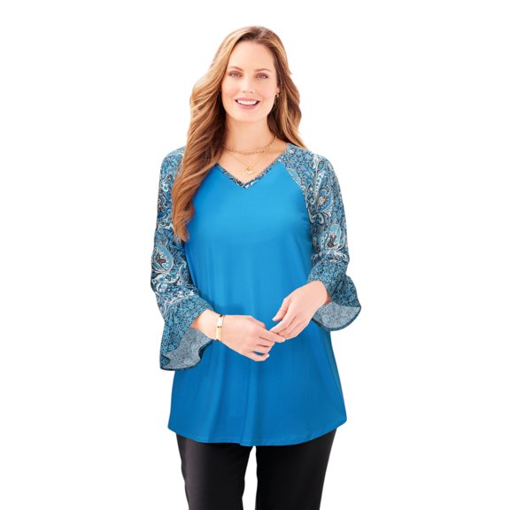 Catherines Women's Plus Size Flounce Sleeve Top