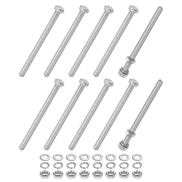 Uxcell 10-Pack Tornillo de Cabeza Hexagonal con Tuercas, Arandelas Planas y de Bloqueo M5x75mm