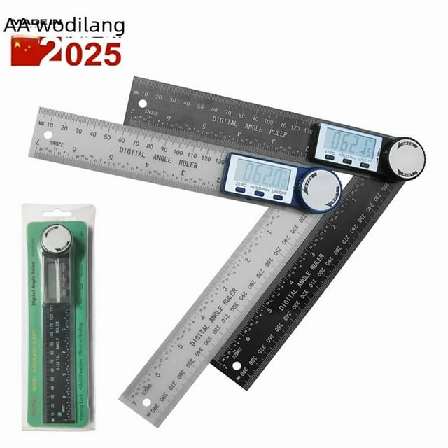 2-in-1 Digital Angle Finder with Tape Measure, 200mm Plastic Protractor Ruler - Silver, Lightweight Level Tool with Accurate Digital Display, Black Arrow Indicator, and Portable Blister Packaging for