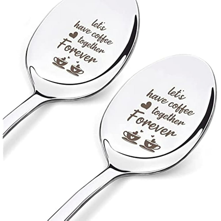 2Pcs Let's Have Coffee Together Forever Engraved Spoon with Gift Box  Stainless Steel Fun Table Coffee Spoons Gifts for Friends Families Festival  Christmas Birthday Wedding 8Inches 