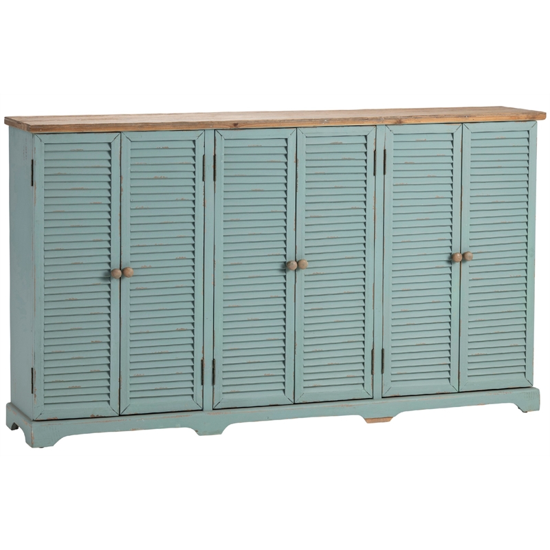 Crestview Collection Clearwater Louvered Door Wood Sideboard in Blue
