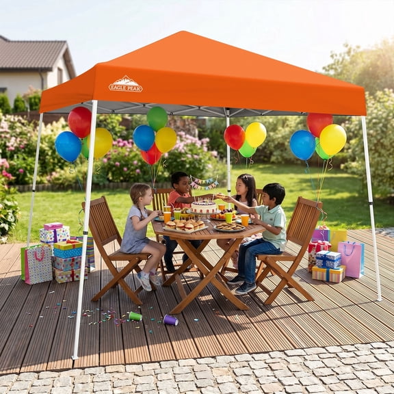 EAGLE PEAK 10x10 Slant Leg Pop Up Canopy Tent Easy One Person Setup Instant Outdoor Beach Canopy Folding Portable Sports Shelter 10x10 Base 8x8 Top(Orange)