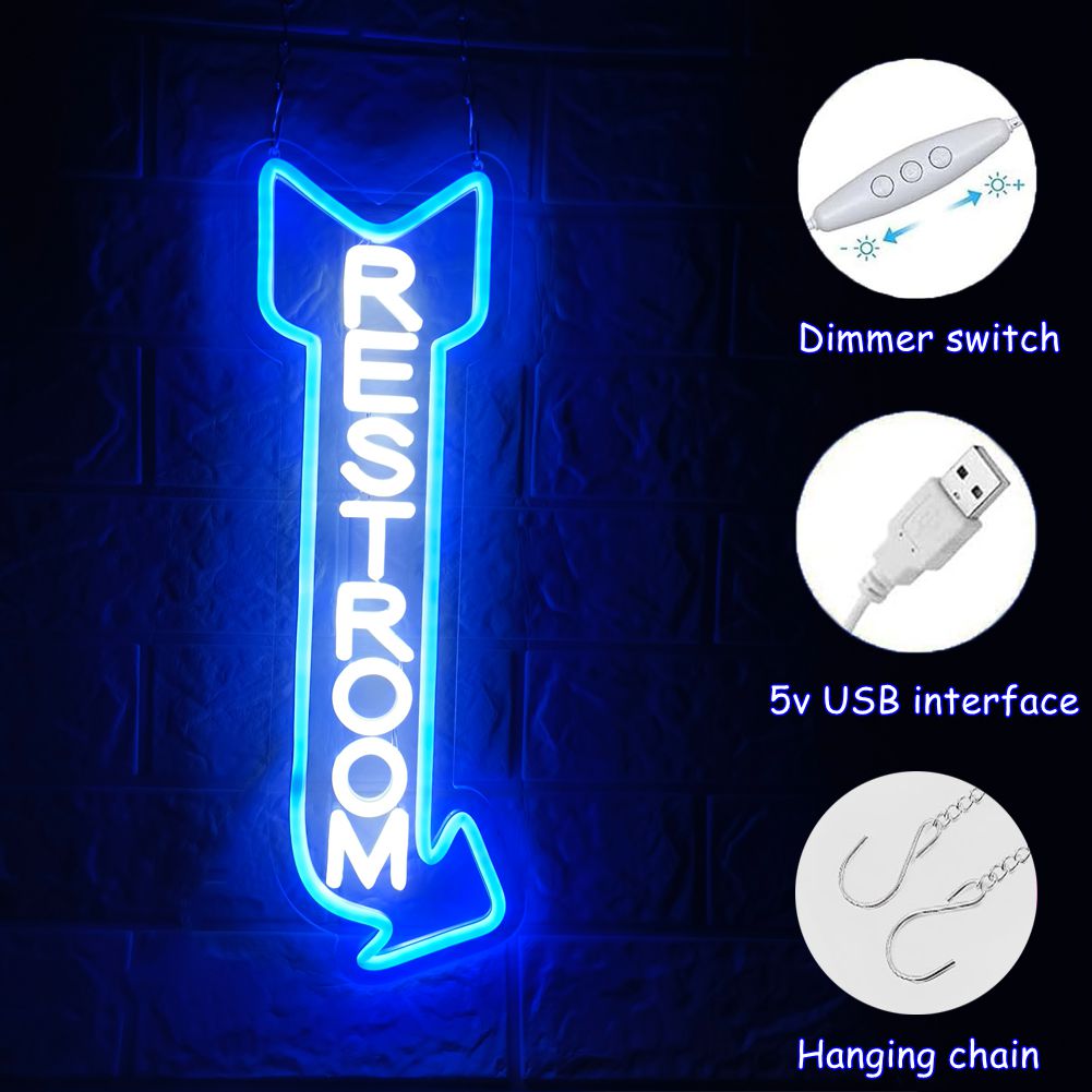 Restroom Neon Sign for Wall Decor,Toilet Neon Light with Arrow for Bar, Restaurant,Store,Bathroom Office Hotel Decoration (right)