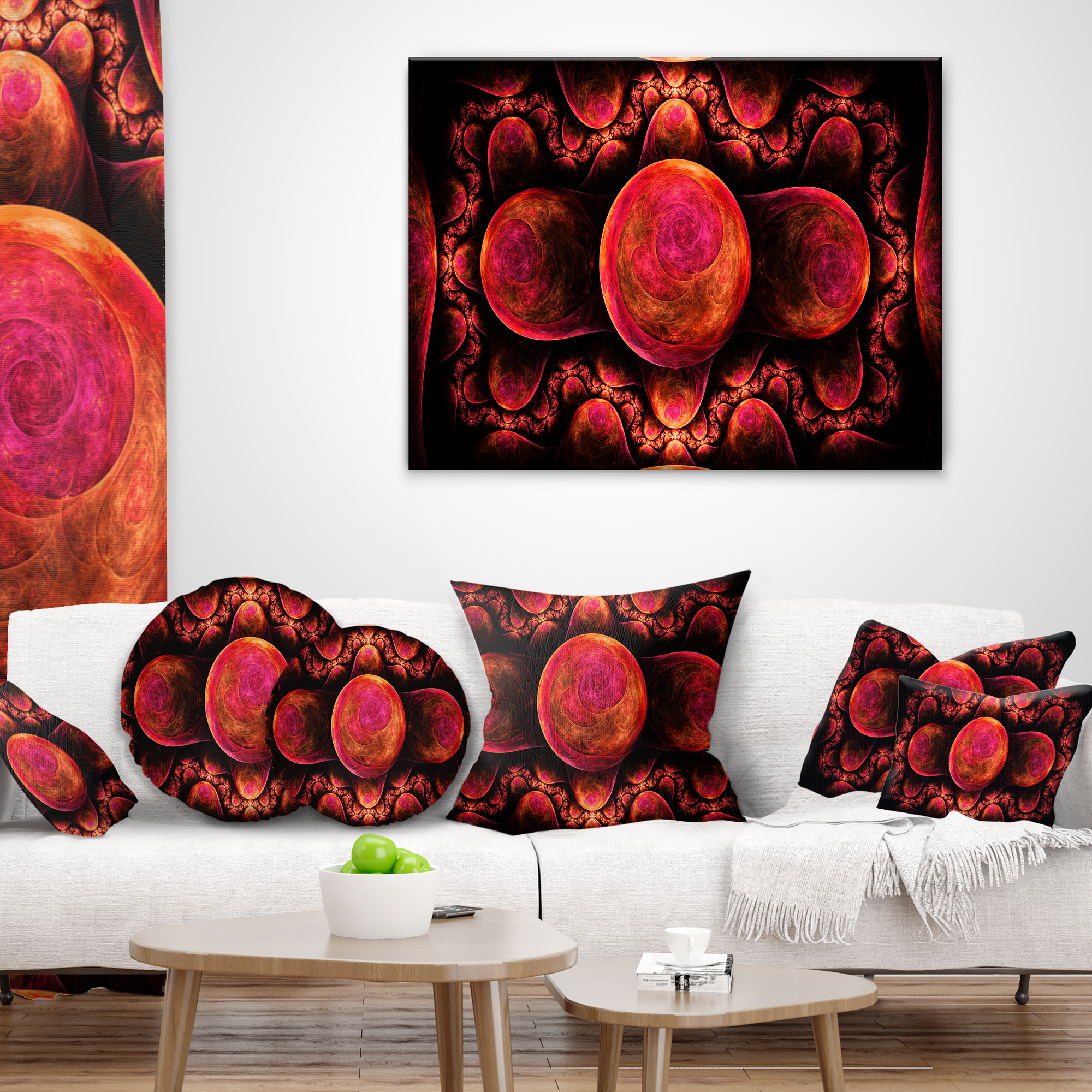 Designart Red Exotic Fractal Pattern - Abstract Throw Pillow - 16x16