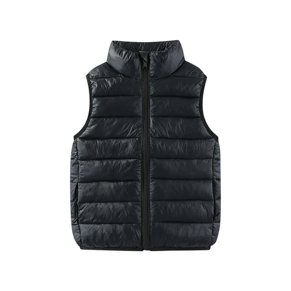 Kids Puffer Jacket Vest Boys Girls Winter Clothes Warm Quilted Stand Collar Zipper Coats Fall Sleeveless Puffy Jackets 9-10 Years, Black