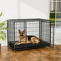YOKWOK 48" Metal Wire Dog Crate for Large Dogs with Tray, Double Door, Dog Cage for Yard Indoor Outdoor Use,XL Dog Cage Kennel, Black