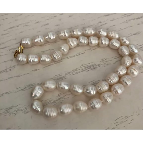 K-KED Pretty 12-13mm South Sea Freshwater Natural White Baroque Pearl Necklace 18''