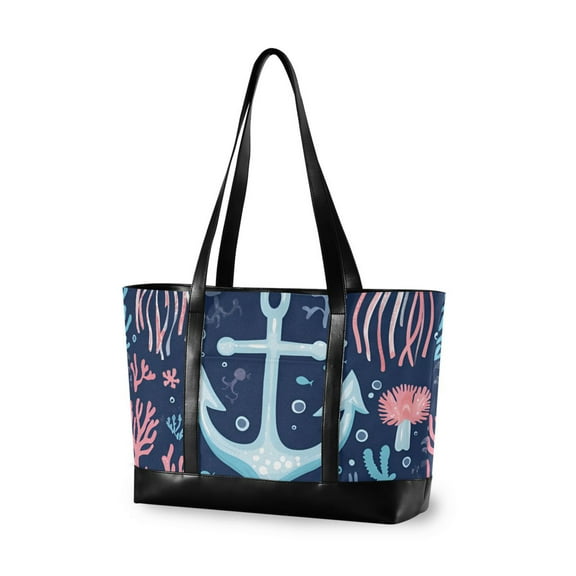 FORMRS Canvas Laptop Tote Bag for Women with 15.6" Computer Compartments Shoulder Handbag, Light Blue Anchor