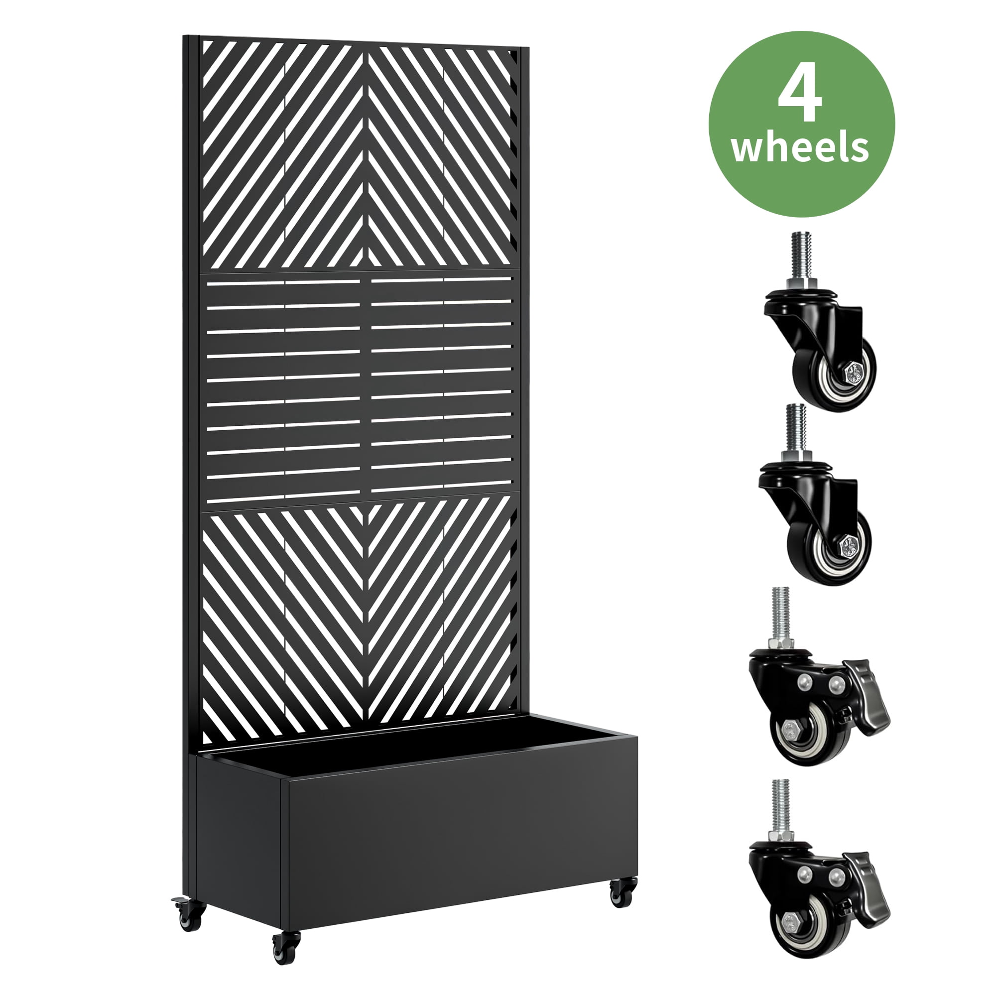 AsterOutdoor Planter Box with Trellis, Metal Raised Garden Bed, 4 Wheels for Climbing Plants, Vegetables & Vines