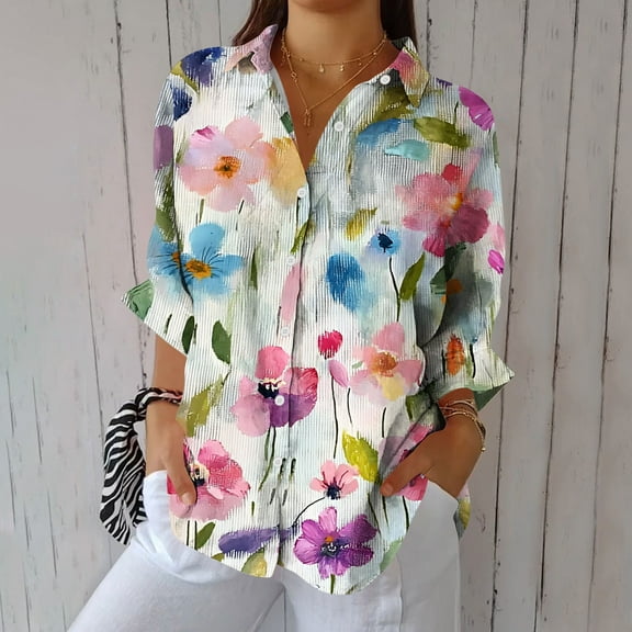 Karight Womens Button Down Shirt Long Sleeve Blouse