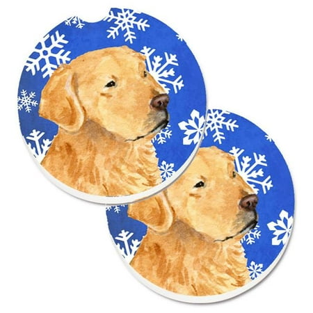 

Golden Retriever Winter Snowflakes Holiday Set of 2 Cup Holder Car Coaster