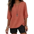 thumbnail image 6 of Sillenn Notch Neck Puff Bubble 3/4 Sleeve Cotton Linen Blouse for Women Loose Fit Dressy Casual Muslin Shirt Lightweight Breathable Relaxed Fit Tunic Shirt Casual Summer Basic Linen Shirts Orange L, 6 of 9