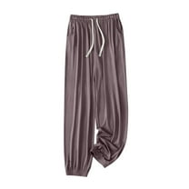 Womens Pajama Pants Fashion Solid Color Drawstring Plaid Strappy Hem Sleep Pants