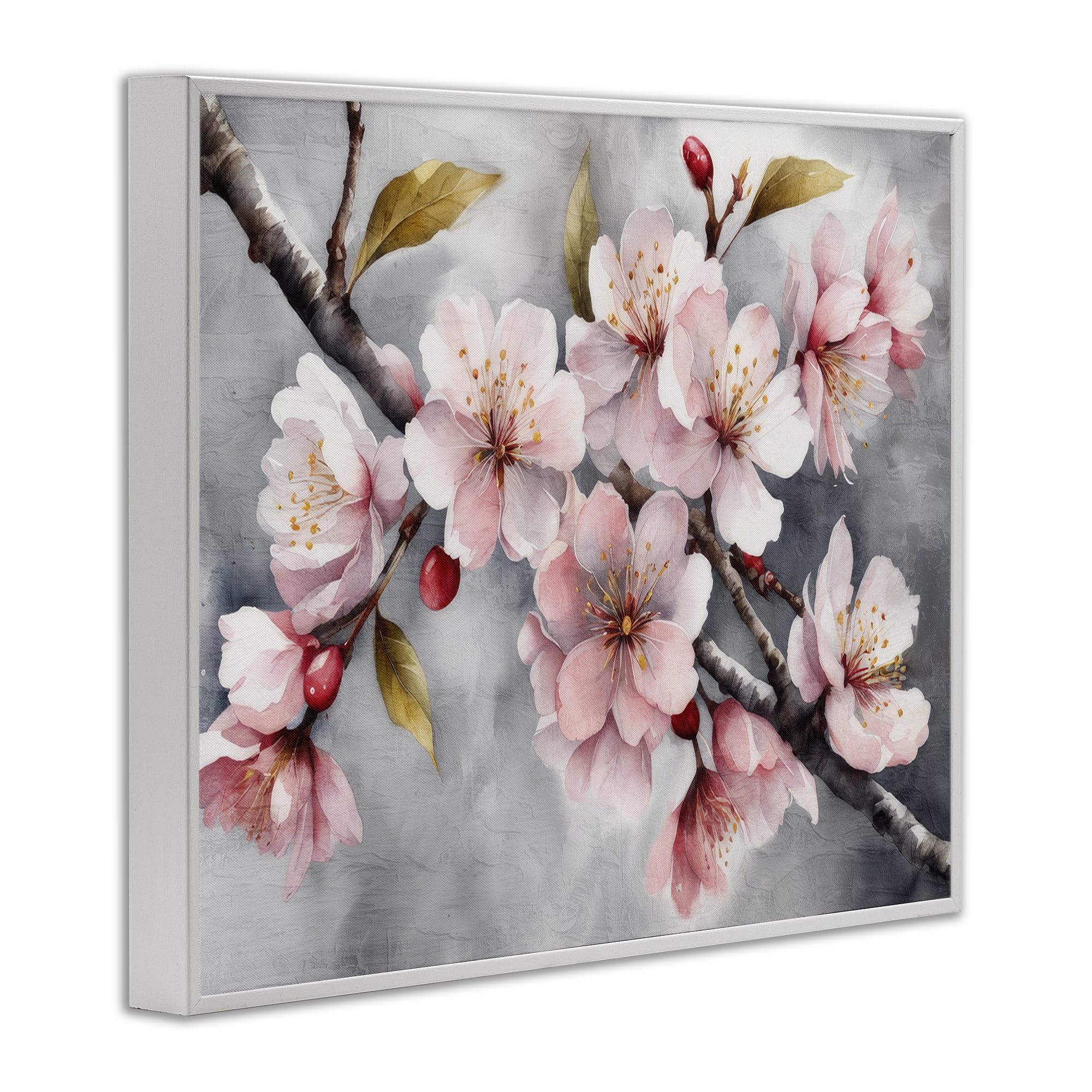Stupell Industries Blossoms On Grey Botanical & Floral Painting White Framed Art Print Wall Art, 20 x 16