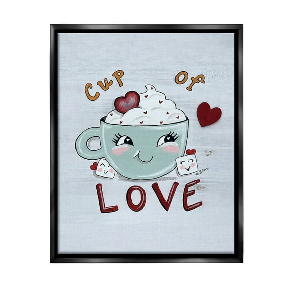 Stupell Industries Smiling Cup Of Love Food & Beverage Painting Black Floater Framed Canvas Art Print Wall Art, 17 x 21