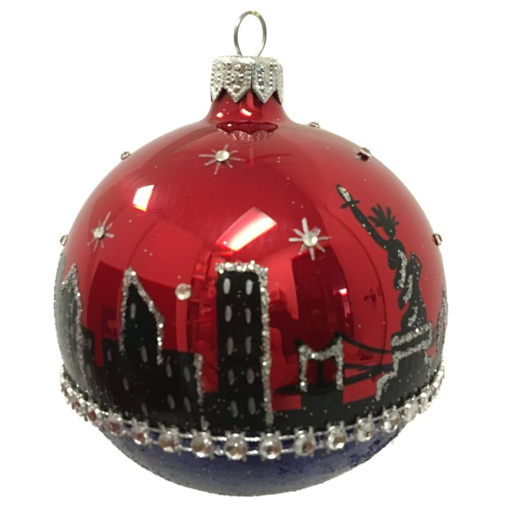 New York City NYC Skyline on Ball Polish Glass Christmas Tree Ornament