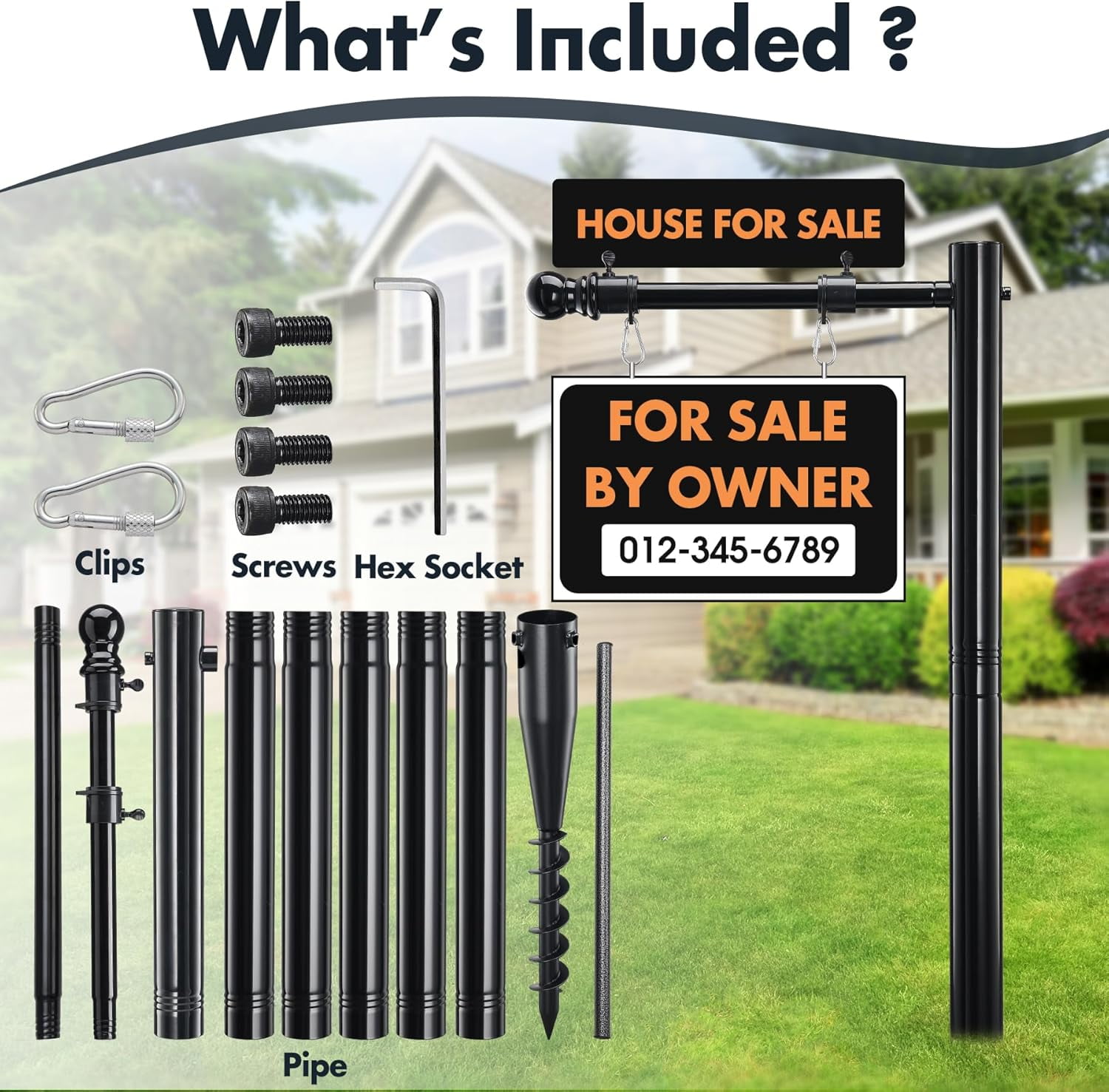 IHOMEPARK 100 inch Metal Adjustable Real Estate Sign Post for Sale Hanging Ads, Yard Sign Post, Black (No sign included)