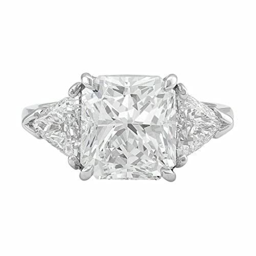 HeartsAndYou 4ct Cushion Cut Moissanite Trillion Accents Three Stone Ring 18k White Gold over Silver