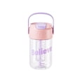 thumbnail image 2 of Linnome Summer Themed Straw Cup 600ml Shatterproof Water Bottle with Carry Handle Floral Design for Outdoor Pink, 2 of 6