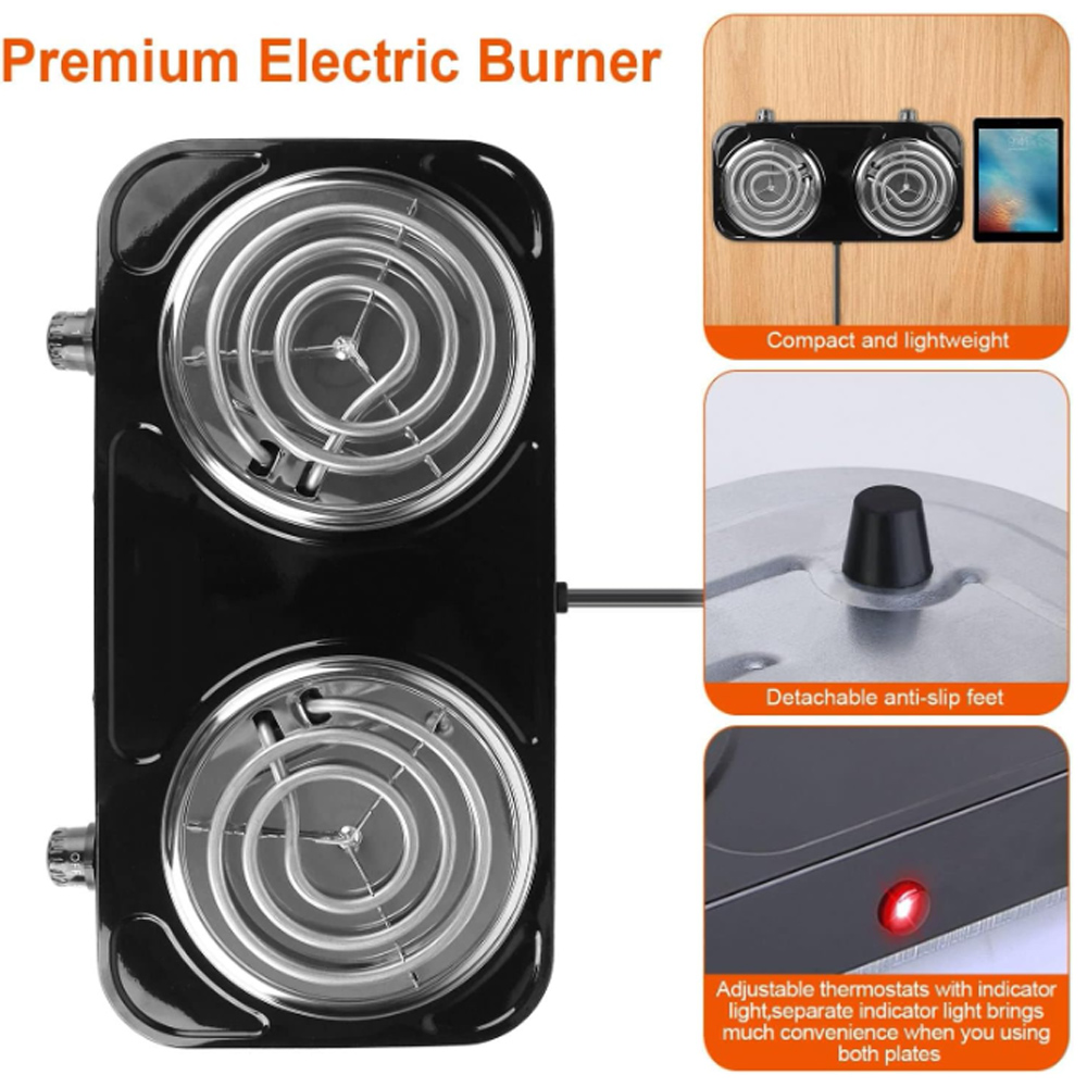 SOONHUA Double Burner, 120V, 2000W, Portable, Easy to Cook, Elegant Classic Design, 5 Adjustable Temperature