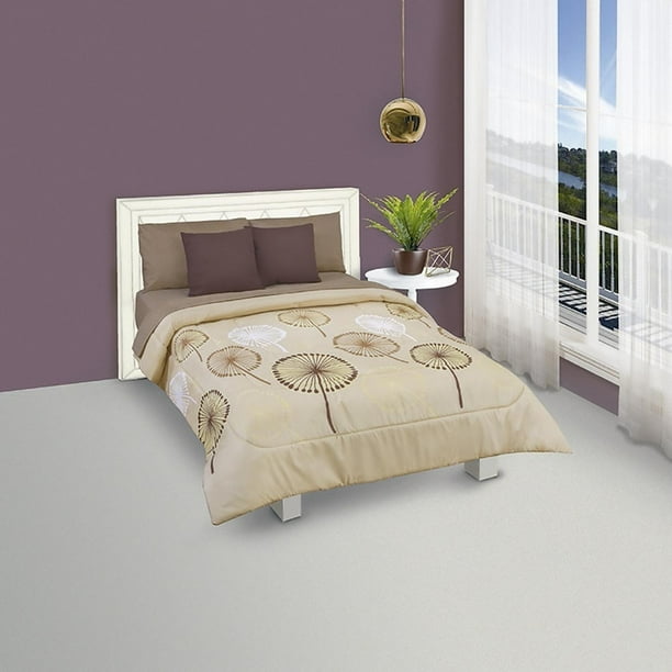 Edredon Doble Vista Matrimonial Elefantito Brisa Floral Beige/café