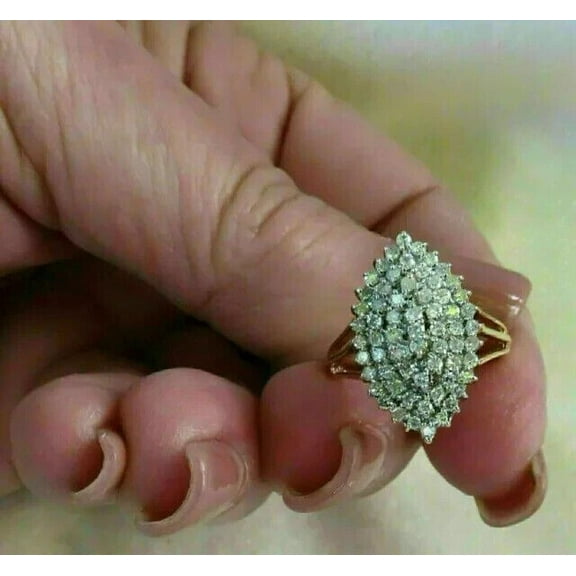 Real Moissanite 2.40Ct Round Cut Engagement Cluster Ring Solid 14K Yellow Gold Plated,925 Silver