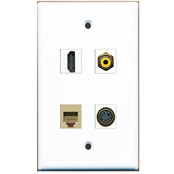 RiteAV - 1 Port HDMI 1 Port RCA Yellow 1 Port Phone RJ11 RJ12 Beige 1 Port S-Video Wall Plate