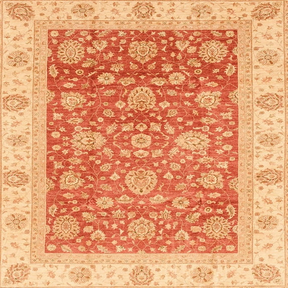 Ahgly Company Machine Washable Indoor Square Abstract Orange Red Area Rugs, 8' Square