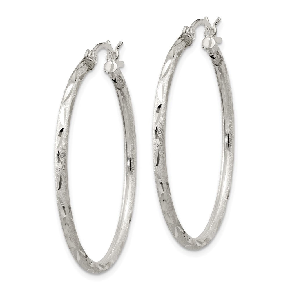 Diamond2Deal 925 Sterling Silver Satin 2x35mm Hoop Earrings for Women (L- 1.5 inch, W- 1.5 inch)