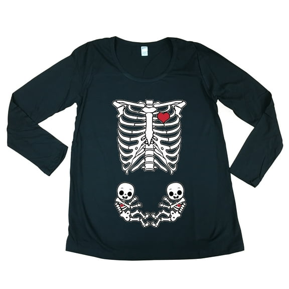 Long Sleeve Twins Boy Girl Baby Skeleton Mother Mom Maternity DT T-Shirt Tee